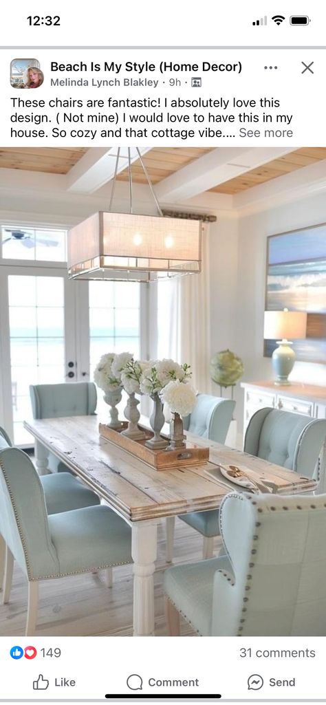 Interior Design Coastal Style, Theme Interior Design, Interior Design Coastal, Ocean Home Decor, Coastal Design, Beach Theme, Coastal Style, Beach Themes, Dining Rooms