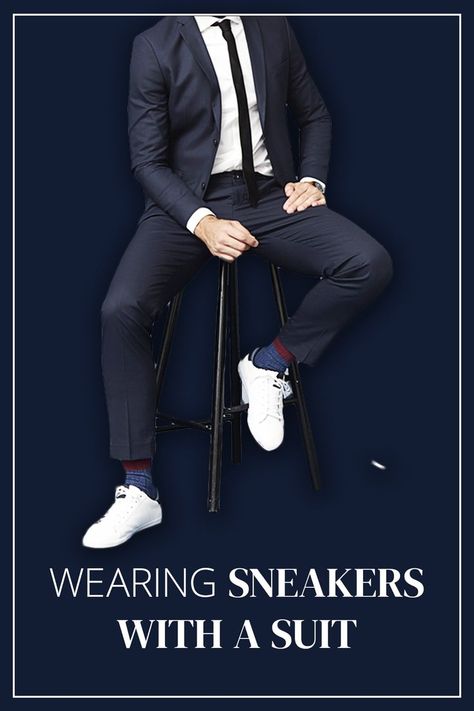 When styled correctly, wearing a suit and sneakers can be a great way to mix up an otherwise traditional outfit. In the modern office – smart-casual is king, and a pair of plain white dress sneakers can help you add a relaxed touch to your well-tailored suit. But be careful; there's a fine line between stylishly casual and inappropriately dressed. In today's article, I'll teach you how to walk that tightrope with confidence Suit And White Sneakers Men, Men’s Suit With Sneakers, Suits With Sneakers Mens, Suit With Sneakers Mens, Casual Sneakers Outfit, Dress Sneakers Outfit, White Dress Sneakers, Mens Suits Style Modern, Plain White Dress