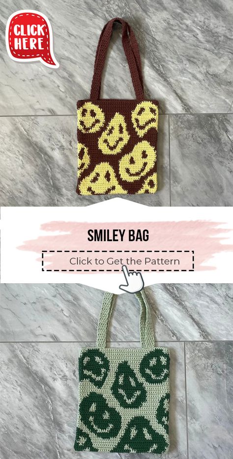 crochet SMILEY BAG easy pattern - Easy Crochet BAG Pattern for Beginners. Click to Get the Pattern #BAG #crochetpattern #crochet via @shareapattern.com Smiley Bag Crochet Pattern, Crochet Bag For Yarn, Crochet Cute Bag Pattern, Crochet Bag Graph, Tapestry Crochet Bag Pattern, Crochet Meanings, Smiley Crochet Pattern, Smiley Crochet Bag, Tote Bag Pattern Crochet