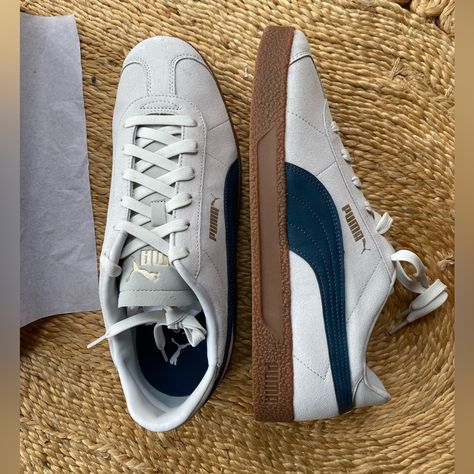 Never Worn! Bought The Wrong Size. Men’s Puma Club Sneakers. In Glacial Grey-Dark And Night-Gold. Puma Club 5v5 Outfit, Black Leather Vans, Puma Women Shoes, Puma High Tops, Puma Sneakers Men, Shoes Wishlist, Motorsport Shoes, Designer Things, Wide Sneakers