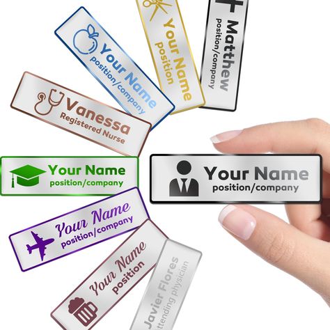 PRICES MAY VARY. 👨‍💼【Custom Metal Name Tags】：It's important for guests at work to know who they are talking to, as well as staff to be addressed properly. Just click the "Customize Now" button, input your name and position to have a engraved name tag. 👨‍💼 【Personalized Name Tags with Magnetic Backing】：Our customizable name tags for clothes are available in two ways to wear (pin or magnet). Magnetic Name Tag is easy on and off without making holes in your shirt or jacket. Clip on Name Tag is Magnetic Name Tags, Metal Name Tags, Student Name Tags, Name Tag Design, Clothes Business, Medical School Essentials, Custom Badges, Name Badges, School Essentials