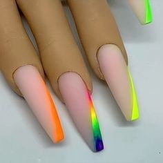 Simple Neon Nails, Rainbow Nails Design, Nails Neon, Neon Nail Designs, Summer Acrylic Nails, Uñas Acrilicas, Rainbow Nails, Neon Nails, Coffin Nails Designs