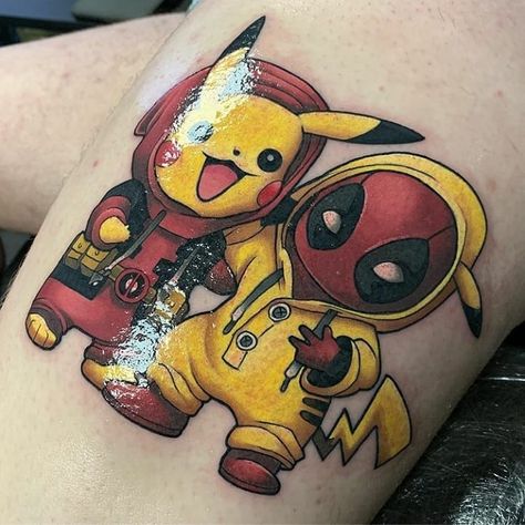 Cartoon Matching Tattoos, Yellow Tattoo Ink, Purple Tattoo Ink, Green Tattoo Ink, Pink Tattoo Ink, Gold Tattoo Ink, Groot Tattoo, Brown Tattoo Ink, Deadpool Tattoo