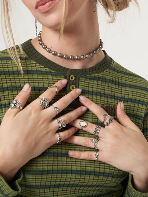 Women's Fashion Accessories | Minga London – Minga US Grunge Rings, Hands With Rings, Grunge Ring, Edgy Rings, Moon Flowers, Minga London, Funky Rings, Grunge Accessories, Aesthetic Rings