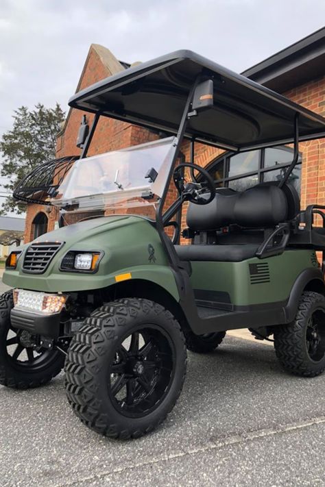 Military Green Golf Cart Farm Golf Cart, Golf Cart Color Schemes, Lifted Golf Cart Ideas, Golf Cart Wraps Ideas, Golf Cart Remodel, Liminal Background, Golf Cart Paint Ideas, Golf Cart Ideas, Golf Cart Body Kits