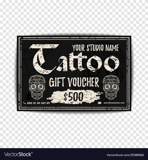 Tattoo Gift Certificate Template, Tattoo Gift Card, Tattoo Gift Certificate, Sugar Tattoo, Anniversary Tattoo, Birthday Tattoo, Christmas Tattoo, Gift Vector, Awards Certificates Template