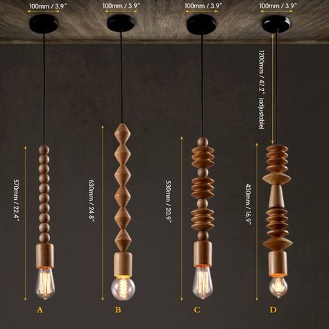 Rustic Wood Bead Mini Single-Light Exposed Edison Bulb Pendant Light Edison Bulb Pendant Light, Round Pendant Light, Simple Lamp, Bulb Pendant Light, Pendant Light Styles, Wooden Light, Light Style, Wooden Lamp, Wood Lamps