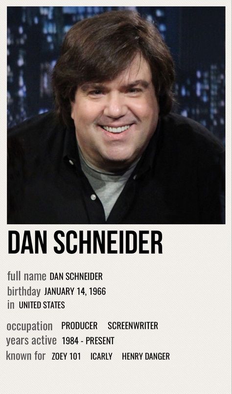 Dan Schneider, Zoey 101, Minimal Poster, Icarly, Screenwriting, Minimalist Poster, Acting, Feelings, Memes