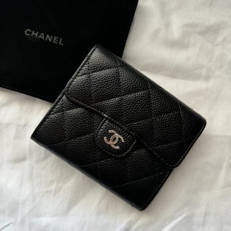 Brand New Chanel Trifold Wallet. Never Used Before. I Bought It From Rebag And Have All Of The Original Packaging. Black Chanel Wallet, Chanel Wallet Aesthetic, Gray Chanel Bag, Designer Makeup Bag, Fun Wallets, Designer Wallet, Chanel Wallet, Chanel Purse, Luxury Wallet