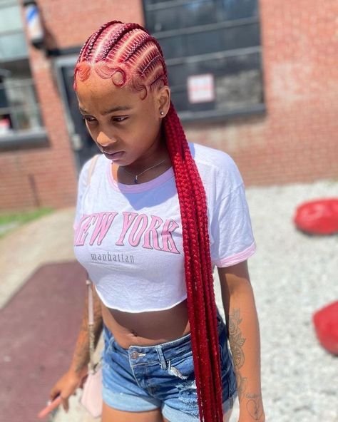 Straight Back Braids, Red Braids, Weave Hairstyles Braided, Hair Volleyball Hairstyles, Big Box Braids Hairstyles, Feed In Braids Hairstyles, Hairstyles Videos, Box Braids Hairstyles For Black Women, Cute Braided Hairstyles