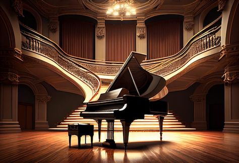 Beautiful piano in concert hall | Premium Photo #Freepik #photo #piano-background #grand-piano #piano-keys #music-keyboard Piano Studio Room, Fantasy Mansion, Piano Background, Music Studio Aesthetic, Theatre Architecture, Piano Concert, Piano Aesthetic, Piano Competition, Keyboard Music