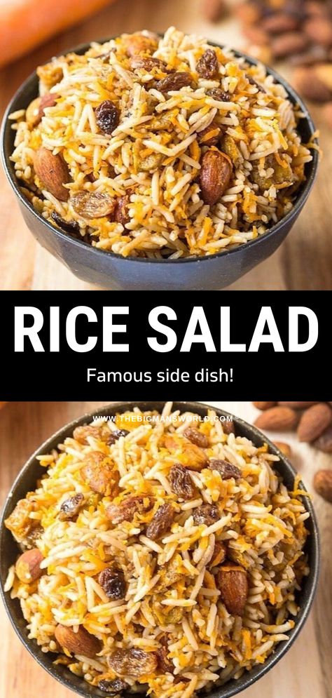 Rice With Raisins Recipes, Easy Rice Salad, Red Rice Salad, Curried Rice Salad, Turkish Rice, Salad With Almonds, Rice Salads, Rice Dishes Recipes, Rice Salad Recipes