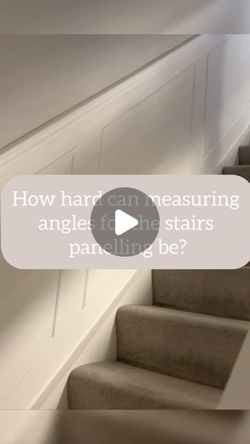 Jill  DIY | interiors | home styling | hacks on Instagram: "MEASURING ANGLES FOR STAIRS PANELLING.  As I have said this is one of the hardest panelling I’ve done purely because of the angles. I’m not exaggerating when I say I lost sleep over them.  I took my time doing one angle at a time. Once I got the first panelled box done on the stairs wall the other two seemed much easier.  It was absolutely worth all the blood, sweat and tears. 

Any questions just drop me a comment, Jill xx

Happy Saturday xx

@jillyshumblehome 

#panelling #panelledwalls #stairs #diypanelling #diy #diyhomedecor #diyhome #diyprojects #diytutorial #diytips" Diy Stair Paneling, Staircase Paneling, Basement Stairway, Stair Paneling, Stairs Wall, Styling Hacks, Diy Staircase, Stair Wall, Measuring Angles