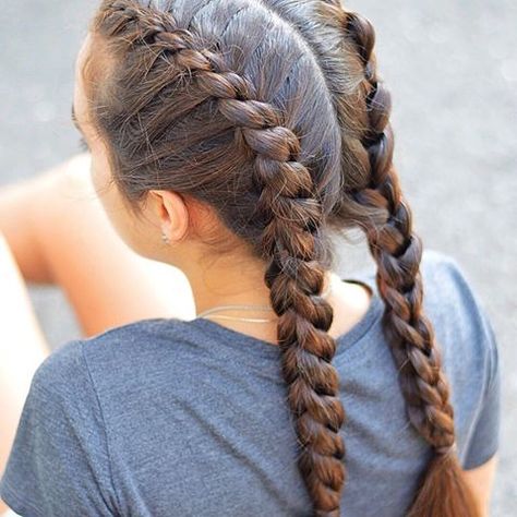 Tight pigtail braids for the pool! I tried three strand split with a twist for the first time - actually not that neat like I wanted it, but learning by doing I guess! Happy Birthday to our friend Cory @tousledandtangledhair! Have a great day filled with love and laughter! Special thanks to Abby @ways2braid and Tindra @tindrashairart for organizing #CorysbdayTwin . LET ME KNOW: Do you post your styles when you are not 100% happy with the result?! I obviously just do! . Have a nice Tuesday ♥️❤️ Lines Hairstyles, French Pool, 4 Braids Hairstyle, Braid Pigtails, Braided Braids, Hairstyles Images, Hairstyles Extensions, Braided Lines, Cute Volleyball Hairstyles