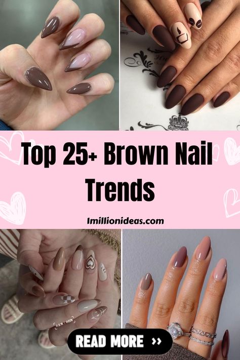 Brown nails are a trend that many women love because of simple paint colors. It not only enhances the beauty of the… Brown Nail Trends, Almomd Nails, Fall Almond Nails, Almond Shaped Nails Designs, Oval Nails Designs, Simple Paint, Almond Nails French, Checkered Nails, Brown Nail