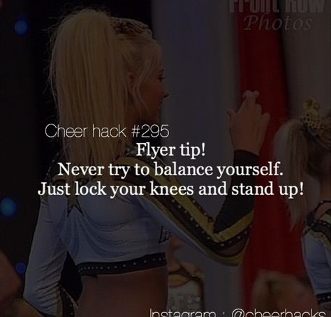 Cheer hacks Cheer Flying Tips, Cheer Flyer Quotes, Flyer Drills, Cute Cheer Quotes, Cheerleading Flyer, Flyer Tips, Cheer Stretches, Cheerleading Tips, Cheer Tips