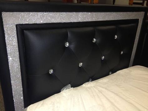 diamond studded headboard Emily 214-429-5826 Bling Headboard, Diamond Headboard Bedroom, Glam Bedding, Chanel Room, Studded Headboard, Dollar Store Diy Projects, Black Headboard, Diy Dollar Tree Decor, Dollar Tree Decor