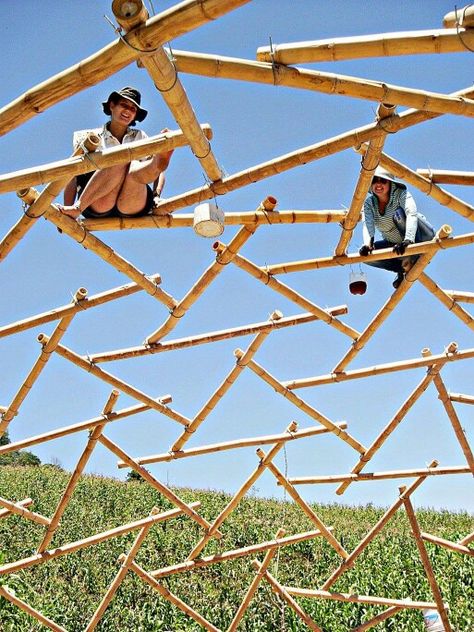 Bamboo dome Bamboo Dome, Bamboo Building, Bamboo Structure, Bamboo Architecture, Bamboo Construction, Bamboo House, Bamboo Crafts, Dome House, Learn Woodworking