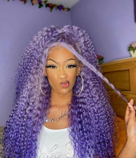 Deep Wave Wig With Color Highlights, Purple Deep Wave Wig, Colored Deep Wave Wig, Deep Wave Wig, Purple Weave, Wig Ideas, Purple Wig, Natural Wigs, Wave Wig