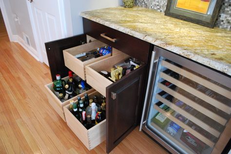 This is a must: Dry Bar - Liquor Storage By Viking Woodworking http://vikingwoodworking.com/portfolio/kitchens Coffee And Liquor Bar Ideas, Viking Woodworking, Rec Room Remodel, Alcohol Cabinet, Alcohol Storage, Kitchen Under Stairs, Wine Station, Wet Bar Designs, Viking Kitchen