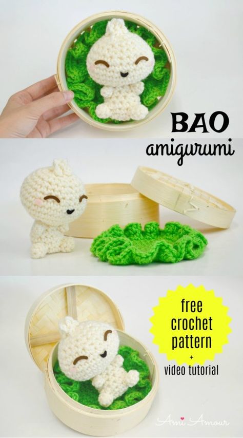 Bao Amigurumi Crochet Pattern Confection Au Crochet, Pola Amigurumi, Crochet Food, Kawaii Crochet, Crochet Amigurumi Free, Crochet Simple, Fun Crochet Projects, Crochet Diy, Diy Crochet Projects