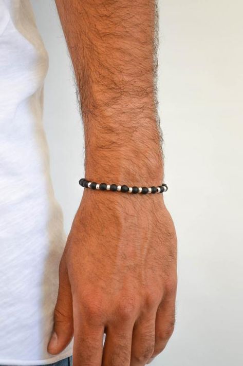 Metal Bead Bracelet, Black Beaded Bracelet, Small Bead Bracelet, Diy Beaded Bracelets, Black Beaded Bracelets, Black Bracelet, Bracelet Men, Men's Bracelet, Mens Beaded Bracelets