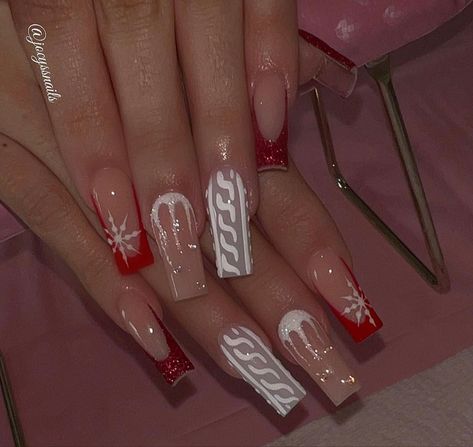 Red And White Christmas Nails, Gel Nails Winter, Icy Nails, Winter Nails Christmas, Tip Nail Designs, Christmas Press On Nails, Nails Gel Nails, Acrylic Toe Nails, Long Acrylic Nail Designs