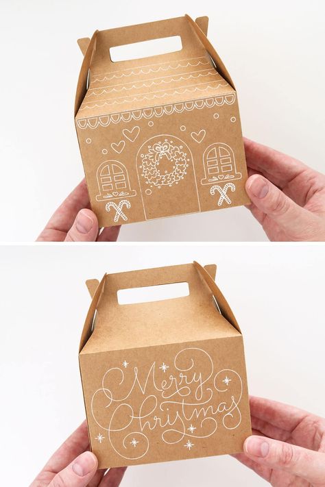 DIY Cricut Christmas treat boxes Diy Christmas Treat Boxes, Diy Treat Boxes, Cricut Christmas Gift, Paper Gingerbread House, Christmas Favors Diy, Treat Box Template, Cute Gingerbread House, Diy Christmas Treats, Ginger Bread House Diy