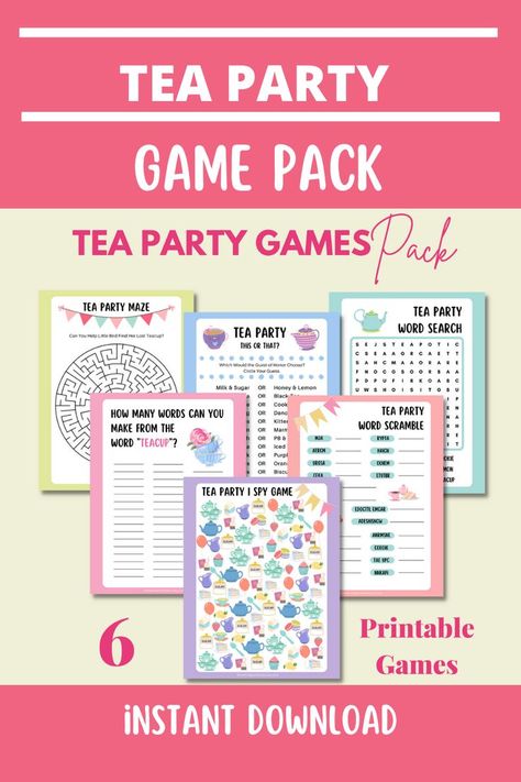 Looking for a super fun bundle of printable tea party games for a girls tea party or tea party for kids? Look no further. Instant download, print as many as you need. Fun tea party activity for any birthday party or tea party themed party. Tea Party Games For Kids, Tea Party Activity, Tea Party For Kids, Tea Party Activities, Tea Party Games, Party Games For Kids, Kids Tea Party, Scramble Words, Girls Tea Party