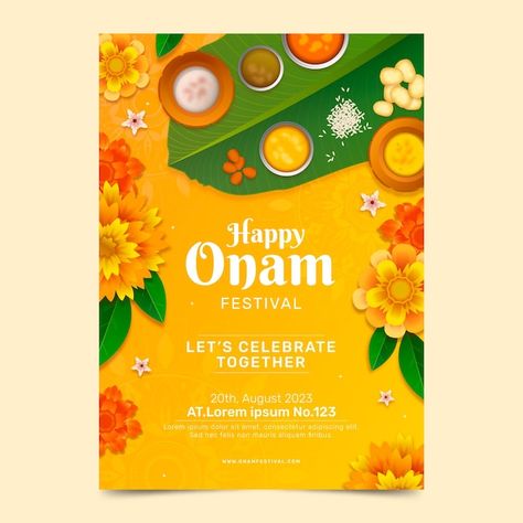 Free vector gradient vertical poster tem... | Free Vector #Freepik #freevector #onam-poster #onam #onam-festival #happy-onam Onam Lunch Invite, Onam Poster, Onam Celebration, Onam Festival, Happy Onam, Vector Gradient, Church Poster, Festival Celebration, Vertical Poster