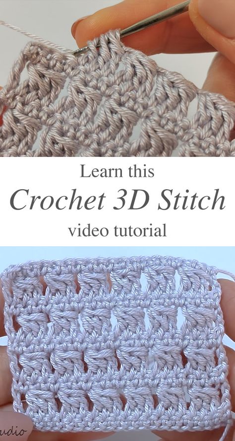 Crochet 3D Stitch For Scarves, Bags, and More - CrochetBeja Crochet 3d Stitch, Crochet Scarf Pattern Free, Crochet Shawl Pattern Free, Crochet Stitches Video, Crochet Flower Tutorial, Blanket Knitting Patterns, Crochet Instructions, Scarf Crochet Pattern, Shawl Crochet Pattern