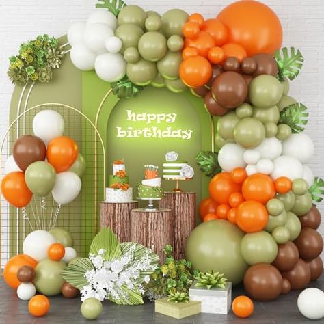 Woodland Balloon Garland, Brown Balloon Garland, Sage Green And Orange, Woodland Theme Birthday, Garland Arch, Jungle Safari, Party Decor, Sage Green, Arch