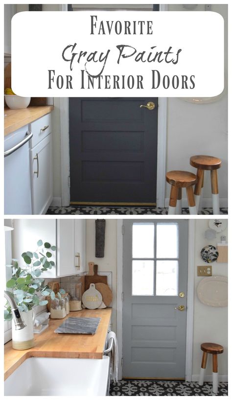 Gray Paint Change up on our Interior Kitchen Door - Nesting With Grace Interior Kitchen Door, Change Door, Gray Interior Doors, Interior Door Colors, Grey Interior Doors, Oak Interior Doors, Painted Interior Doors, Nesting With Grace, Got 7