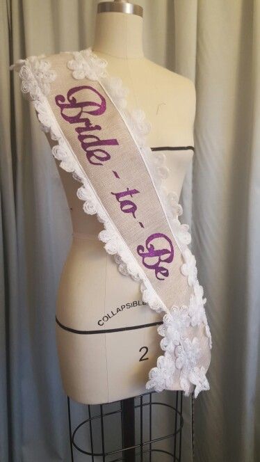 Elegant White Sashes For Bridal Shower, Wedding Dress With Purple Sash, Bride To Be Sash Diy, Lace Bride Sash, Bridal Shower Purple And Pink, Bridal Shower Sash, Pink Bachelorette Party, Garden Chic Wedding, Wedding Shower Themes