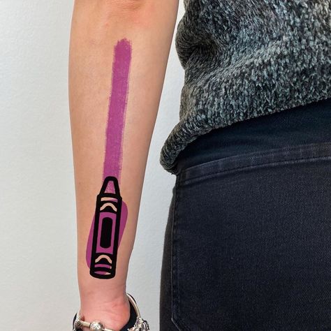 Crayon Tattoo, Steve Butcher Tattoo, Pink Crayon, Airplane Tattoos, Full Tattoo, Tattoo Signs, Watercolor Tattoos, Ink Inspiration, World Tattoo