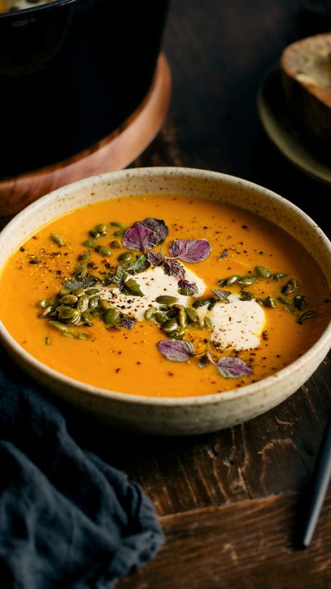 Pumpkin Turmeric Soup, Curry Pumpkin Soup Pioneer Woman, Ginger Turmeric Recipes, Aip Fall Soups, Vegan Golden Soup, Ginger Pumpkin Soup, Aip Pumpkin Soup Recipes, Pumpkin Soup Keto, Instapot Pumpkin Soup Recipe