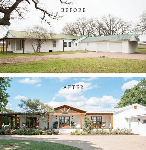 11 Best House Exterior Renovations By Joanna Gaines - Nikki's Plate Exterior Home Renovation Ideas, Magnolia Before And After Exterior, Joanna Gaines House Exterior, Joanna Gaines New Addition, Fixer Upper Before And After Exterior, Chip And Joanna Gaines Exterior Homes, Front Curb Appeal, Best House Exterior, Joanna Gaines House