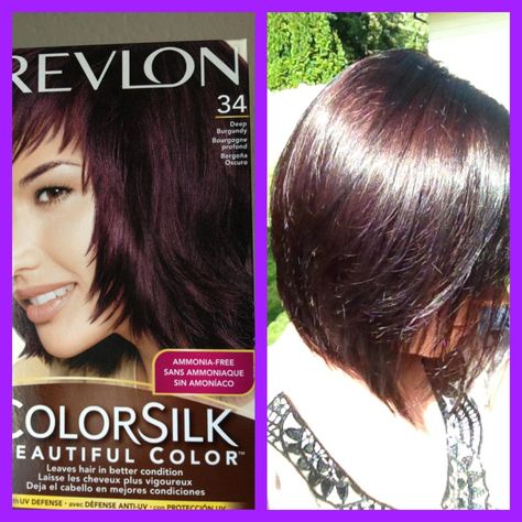 Revlon 34 Deep Burgundy bought this color today! under 4$ on sale can't wait to give it a try Dark Burgundy Hair Color, Deep Burgundy Hair Color, Hair Color Grey Silver, Dark Burgundy Hair, Burgundy Hair Color, Hair Colour For Green Eyes, Hair Color Plum, Revlon Color, Plum Hair