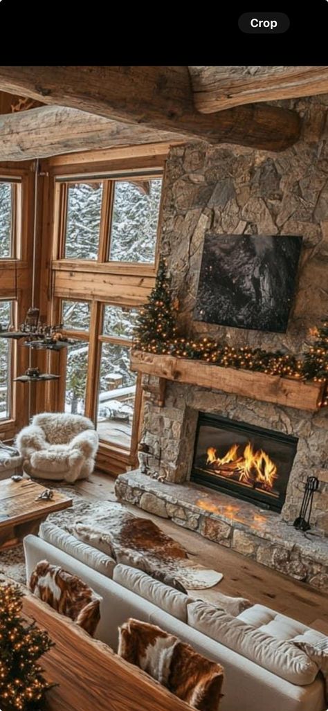 Large Stone Fireplace Living Room, Big Stone Fireplace, Lodge Fireplace, Rustic Stone Fireplace, Fire Places, Rustic Stone, Living Room With Fireplace, Down South, Stone Fireplace