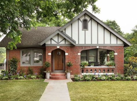 The Scrivano house, in which Chip and Jo blended modern and traditional with Tudor. Tudor House Exterior, Brick House Exterior, Brick Cottage, Tudor Cottage, Fixer Upper House, Tudor Style Homes, English Tudor, Red Brick House, Brick Exterior House