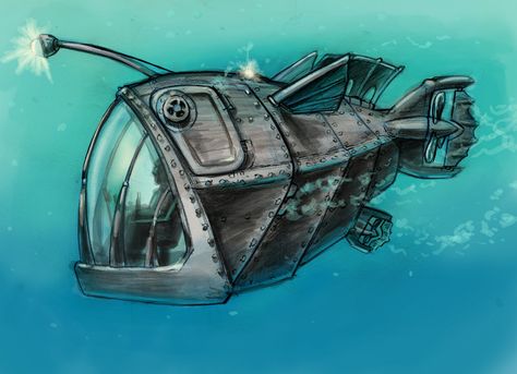 Steam Punk Submarine, Fantasy Submarine, Fish Submarine, Submarine Drawing, Astronaut Wallpaper, Underwater Art, Angler Fish, Elements Of Design, Face Expressions