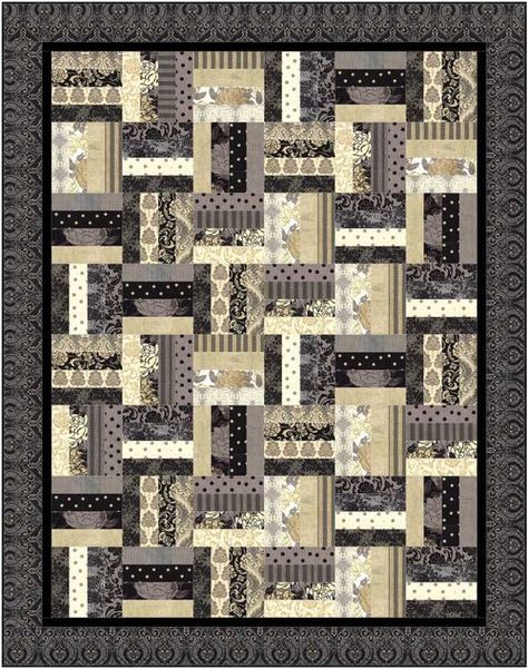 Jelly Roll Railfence Quilt Black And White Quilt, Colchas Quilting, Rail Fence Quilt, Jelly Roll Patterns, Jelly Roll Quilt Patterns, Quilting Designs Patterns, Quilt Modernen, Quick Quilt, Rail Fence