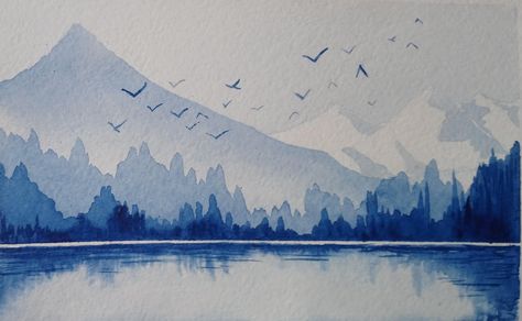 Monochrome paintings with Watercolor - Learn to paint using a single color | Skillshare Projects Monochrome Watercolour Paintings, Monochromatic Watercolor Landscapes, Single Color Watercolor Paintings, Monochromatic Painting Watercolors, Single Color Painting, Monochrome Drawing Colour, Monochrome Art Illustration, Monochrome Painting Watercolor, Monochrome Watercolor Paintings