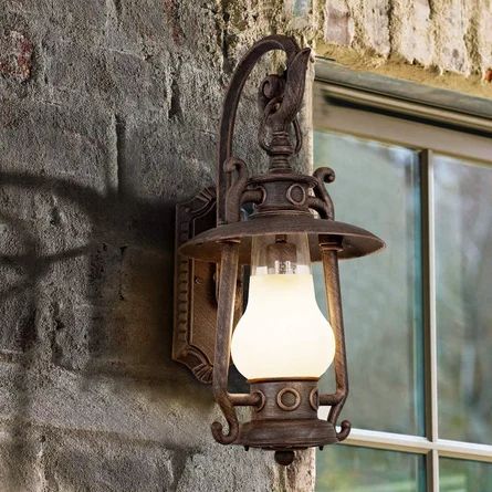 Fleur De Lis Living Rosalie Bronze 22.84" H Outdoor Wall Lantern | Wayfair Wall Lantern Lights Indoor, Rustic Exterior Lighting, Modern Farmhouse Exterior Lighting, Western Lighting, Farmhouse Style Lamps, Farmhouse Outdoor Lighting, Rustic Outdoor Lighting, Lantern Light Fixture, Large Wall Lighting