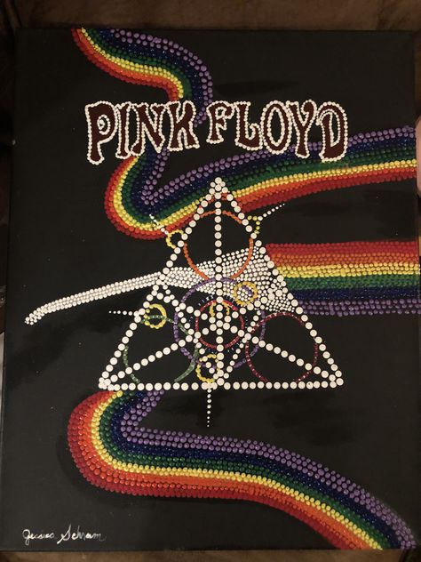 Pink Floyd Dot painting!! By Jessica Schram Pink Floyd Painting, Time Pink Floyd, Mandela Rock Painting, Pink Floyd Art, Dot Art, Dot Painting, Dots Art, Pink Floyd, Rock Painting