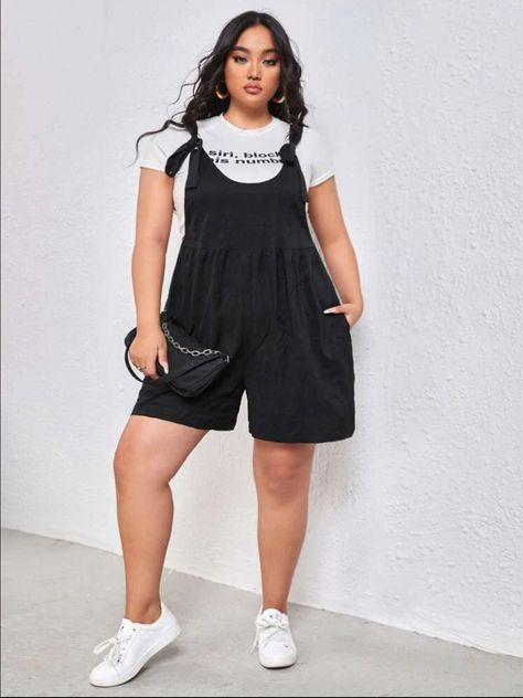 Black Fitted Jumpsuit, Pocket Jumpsuit, Plus Size Spring, Suspenders For Women, Style Preppy, Plus Size Fashion For Women, Hidden Pocket, Printed Jumpsuit, Loose Shorts