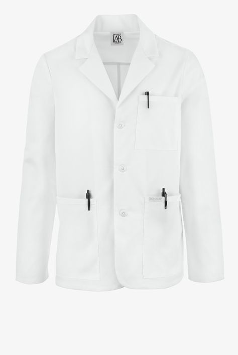 Our Project Lab Men s 3-Pocket Lab Coat is perfectly designed for all your needs: 3 pockets, 3 buttons and a back yoke make a beautifully balanced coat. Project Lab Coat is a wonderfully stylish, functional top layer. They offer a clean, crisp professional look—you only gets 1 chance for a first impression. • Men s modern fit • Lapel collar • 3 button closure • Total of 3 pockets • 2 front patch pockets • 1 left chest patch pocket • Long sleeve • Embroiderable • Back yoke • Center back seam • Ap Nursing Jackets, Pale White Skin, Lab Coats, Easy Stretches, Medical Uniforms, Coat Pocket, Professional Look, First Impression, New Print