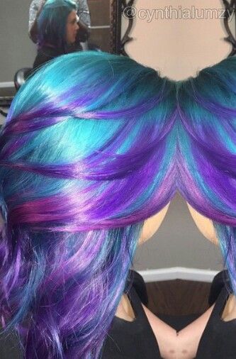 Turquoise blue purple dyed hair Purple And Teal Hair, Fairy Hairstyle, Purple And Blue Hair, Peacock Hair, Dark Purple Hair, Hair Evolution, Dyed Hair Pastel, Galaxy Hair, Colored Hair Tips