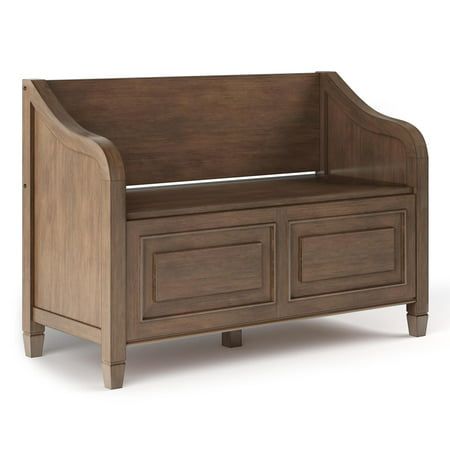 Simpli Home Connaught Entryway Storage Bench Size: 42".  Color: Brown. Transitional Entryway, Entryway Storage Bench, Entryway Storage Cabinet, Solid Wood Benches, Entryway Bench Storage, Entryway Storage, Wood Bench, Functional Storage, Furniture Assembly