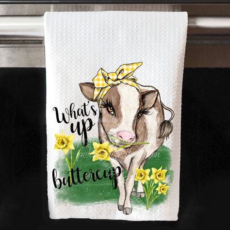 Cow With Bandana, Farmhouse Style Kitchen Decor, Cow Kitchen Decor, Cow Kitchen, Cow Illustration, Waffle Weave Towels, Cow Decor, Country Kitchen Decor, Cute Cow